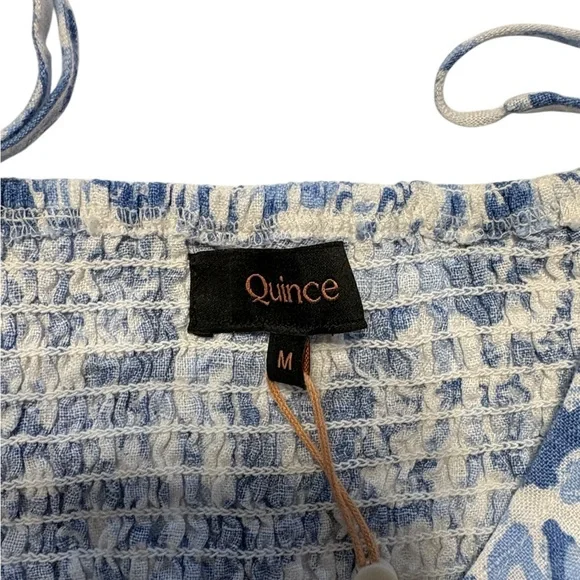 Quince 100% European Linen Scoop Neck Midi Dress M Blue Floral Waterfall NWT - Picture 3 of 8